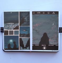 an open photo book with pictures and words on it