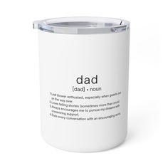 a white coffee mug with the words dad and definition printed on it, in front of a white background