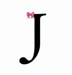 the letter j with a pink bow on it's head is shown in black