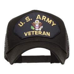 PRICES MAY VARY. Made of 65% polyester and 35% cotton, mesh back. One size fits most with an adjustable plastic snap closure, fitting up to XL. Same material inner hatband. Adult/Unisex. Crown measures 4 inches deep. Embroidered military patch of US Army Veteran is featured on the front crown.
2 front panels with 4 panels in mesh back.
Bill is stiff and pre curved.
Front crown is constructed.
6 panels.
High profile.
Our veteran patch cap is perfect for showing honor and respect for the US Army v Mesh Trucker Hats One Size Fits Most, Military Style Breathable Baseball Cap, Military Style Baseball Cap With Logo Patch, Breathable Military Baseball Cap, Breathable Military Style Baseball Cap, Military Style Adjustable Snapback Trucker Hat, Black Breathable Military Hat, Military Cap With Logo Patch, Military Style Cap With Logo Patch