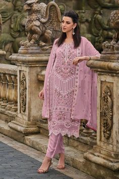 Plum Embroidered Soft Organza Pant Style Suit at PinkPhulkari Sharara Suit Pakistani, Phulkari Pants, Area Top, Lucknowi Kurta, Gharara Suits, Patiala Salwar Suits, Thread Beads, Suit Pakistani, Bridal Dupatta