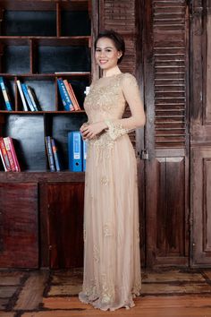 Champagne Ao Dai-Custom Made Vietnamese Bridal Dress (#PB103) - Dream Dresses by P.M.N
 - 4 Bridal Ao Dai, Vietnamese Wedding Dress, Ao Dai Vietnamese, Vietnamese Wedding, Chiffon Pants, Dream Dresses, Pleated Chiffon, Wedding Dresses For Sale, Champagne Gold