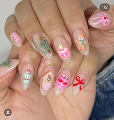 Girly Christmas Nails, Easy Christmas Nails, Christmas Nails Designs, Summery Nails, Girly Acrylic Nails, Cute Gel Nails, Instagram Christmas, Get Nails, Festival Nails