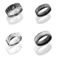 four different types of wedding rings with the words i love you written on them in black and white