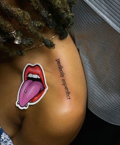 a woman's stomach with a tattoo on it and the words, don't touch my lips