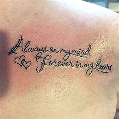 a woman with a tattoo on her shoulder that says, always my friend forever in my heart