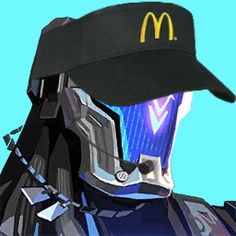 a man wearing a hat with a mcdonald's logo on it