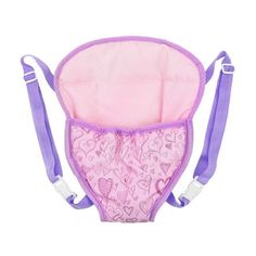 a pink and purple baby carrier on a white background