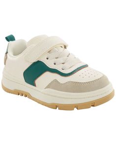 Toddler Easy-On Casual Sneakers - OshKosh | Carter's Casual Green Walking Shoes With Rubber Sole, Casual Green High-top Walking Shoes, Casual Round Toe Skate Shoes For School, Green Casual Sneakers With Textured Sole, Casual Green Sneakers With Textured Sole, School Sneakers With Lace-up Vulcanized Sole, School Lace-up Sneakers With Vulcanized Sole, White Walking Shoes With Speckled Midsole And Round Toe, Low-top Sneakers For School In Spring