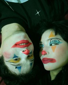 Face Paint Reference, Clown Couple Makeup, Colourful Clown Makeup, Mens Clown Makeup, Couple Makeup Halloween, Couple Clown Makeup, Clown Lips