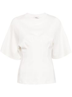 chalk white cotton ruched detailing round neck short sleeves straight hem Yoko London, City Dress, Chalk White, Summer Beach Wear, Lady Dior, White Shirt, Jacket Tops, Denim Dress, Cotton T Shirt