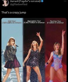 two pictures of taylor swift and taylor's crazy jump, one with her hands up in the air