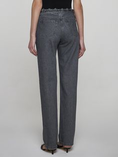 Filippa K's mid grey denim jeans featuring self-tie strap at the waist, back patch pockets and straight leg. Composition: 100% cotton Grey Denim Jeans, Sustainable Fashion Brands, Pleats Please Issey Miyake, Waist Jeans, Grey Denim, Back Patch, Jeans Jumpsuit, Sneaker Wedge, Luxury Boutique