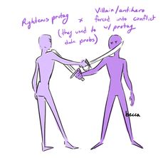 two people holding each other's hands in front of a white background with purple writing