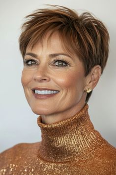 50+ Age-Defying Short Pixie Hairstyles for Women Over 50 in 2024 – CreativeBooster Copper Highlights On Brown Hair Short, Strawberry Blonde Pixie Haircut, Wednesday Haircut, Brunette Pixie With Highlights, Short Pixie Hairstyles, Textured Pixie, Long Hair Cut Short, Short Silver Hair