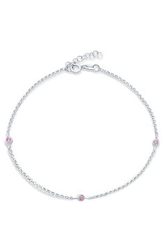 Cubic zirconia charms bring glistening shine to this anklet that is perfect for the blushing bride. Spring ring clasp Sterling silver/cubic zirconia stones Imported Elegant Adjustable Pink Anklets, Elegant Pink Adjustable Anklets, Delicate Pink Cubic Zirconia Jewelry, Blushing Bride, Jewelry Bridal, Anklet Jewelry, Bling Jewelry, Spring Rings, Body Jewelry