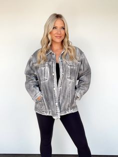 Discover the perfect combination of modern style and edgy grunge with this Grunge Glam Distressed Jacket. This unique piece offers a trendy, relaxed fit and is crafted with a distressed mineral wash for a classic vintage feel. The collared neckline and pocket details give it an elevated twist, while the button closures provide a perfect fit. You'll stay warm with this transitional piece during any fall adventure. 100% Cotton Hand wash cold. Edgy Grunge, Distressed Jacket, Classic Vintage, Pocket Detail, Dresses Xs, Stay Warm, Modern Style, Unique Pieces, Perfect Fit