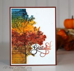 a card with an image of a tree and the words grateful written in orange, yellow, blue, and green