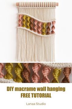 macrame wall hanging with text overlay that reads diy macrame wall hanging free tutor