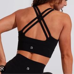 Long Line Strappy Back Sports Bra New With Tags Black Sports Bra With Medium Support Straps, Black Sports Bra With Straps For Athleisure, Black Athleisure Sports Bra With Straps, Fitted Black Activewear With Straps, Black Racerback Activewear With Straps, Black Activewear With Straps For Gym, Black Activewear With Straps For Training, Black Athleisure Activewear With Straps, Black Sports Bra With Medium Bust Support For Loungewear