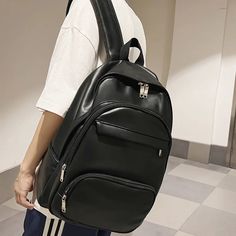 style 1 style 2 [20240117] Faux Leather School Backpack, Trendy Black Shoulder Bag For Students, Trendy Faux Leather Backpack For School, Casual Rectangular Leather Backpack For Students, Black Large Capacity Bag For Students, Casual Black Satchel Chest Bag, Casual Student Satchel Backpack, Large Capacity Black Bag For Students, Casual Leather Shoulder Bag For Students