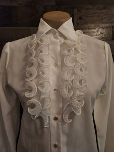 Vintage Lee Mar Pageant Ruffled Front Blouse White Ruffled Blouse Tuxedo Blouse - Etsy Formal Fitted Blouse With Ruffled Collar, Formal Ruffled Collar Blouse, Spring Formal Shirt With Ruffles, Formal Blouse With Ruffles And Collar, Elegant Ruffled Shirt For Party, Formal Fitted Ruffled Blouse, Formal Fitted Ruffle Blouse, Fitted Ruffled Blouse For Formal Occasions, Formal Blouse With Ruffles And Ruffled Collar