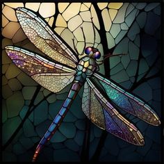 a stained glass window with a dragonfly on it