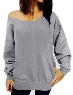 PRICES MAY VARY. Material: Polyester and Cotton Blend, Super Soft and Comfortable with Elastic fabric. Womens Off Shoulder Sweatshirt fit any body shapes and will work perfectly for all season. Features: slouchy sweatshirt for women, off the shoulder design make you look more Sexy and Charming, keeps it casual yet feminine. Wide neck, Long sleeve with ribbed cuffs, loose fits style gives a New Look to a sweatshirt. Ways to style: womens off shoulder sweatshirt that goes Perfect with Leggings, Bo Crafting Blanks, Big Sweatshirt, Horror Fashion, Sweatshirt Ideas, Off Shoulder Sweatshirt, Slouchy Shirt, Sweatshirt Refashion, Clothing Projects, Slouchy Sweatshirt