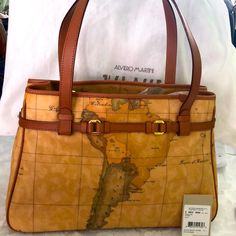 New Alviero Martini Satchel 3 Compartment , 2 Inside Pockets 2 Straps 9 In High W Tags N Info Packet From Unauthorized Dealer . Map Of Australia, Map Bag, Australia Map, Barrel Bag, Doctor Bag, Classic Bags, Change Purse, Printed Bags, Print Tote