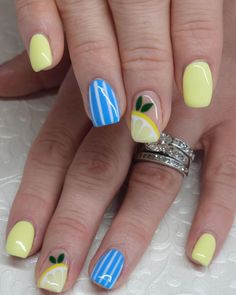 These pull at my heart strings!🍋🩵🥰 . . . . . 100% Hand Painted! #nails#naturalnails#gelnails#gelpolish#manicure#gelmanicure#handpainted#nailart#springnails#spring#lemons#lemonade#colorado Gel Polish On Natural Nails, Italy Nails, Hand Painted Nails, Lemon Nails, Lemon Lemonade, Painted Nails, Painted Nail Art, Nails Only, Heart Strings