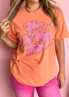 Orange Graphic Tee, You Do You Boo, Orange Graphic, Orange Tees, Boo Shirts, Blue And White Dress, Platform Sandals Heels, Comfort Colors Tee, Halloween Tees