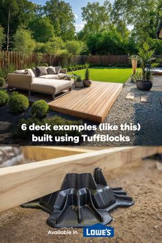 ground level deck using deck blocks Ground Level Deck Ideas, Tuffblock Deck, Simple Deck Designs, Floating Deck Ideas, Deck Blocks, Wood Deck Designs, Portable Deck