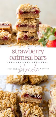 strawberry oatmeal bars stacked on top of each other