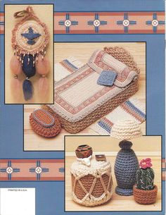 the crochet pattern is shown in three different styles, including a baby's bed