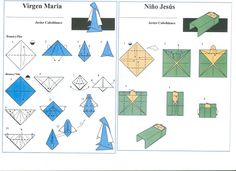 origami diagrams showing how to make an origami bird and other things