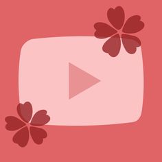 a pink screen with red flowers on it and a play button in the bottom right corner