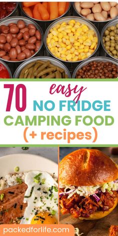 different types of food are shown in this collage with the words easy camping food