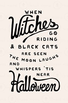 the words witches and black cats are written in cursive font