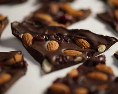 pieces of chocolate with nuts and cranberries on top