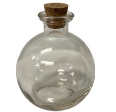 an empty glass bottle with a cork top