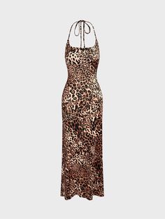 Step into the spotlight with our Halter Leopard Sleeveless Maxi Dress. This stunning dress combines elegance and fierceness with its halter neckline and bold leopard print. Perfect for evening events or a stylish day out, this maxi dress exudes confidence and glamour. Embrace your wild side in style—shop now and make a statement! #leoprint #outfit #FlirtyFeline #afflink Chic Sleeveless Leopard Print Dress, Sleeveless Leopard Print Beach Dresses, Leopard Dress Outfit, Luxury Sleeveless Leopard Print Dress, Fitted Leopard Print Sleeveless Mini Dress, Inexpensive Dresses, Halter Pattern, Casual Leopard Print Maxi Dress With V-neck, Leopard Print Fashion