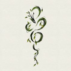 an artistic design with green leaves and swirls on white paper, in the shape of a stethoscope