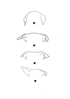 three dogs with hearts drawn on their faces in the shape of two heads, one is black and white