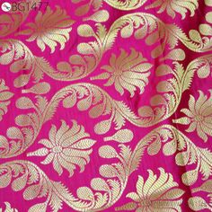 Magenta Crafting Fabric Indian Brocade Fabric by the Yard Wedding Dress Banarasi Brocade Bridal Dress Material Sewing Lehenga Blouses Fabric. This is a beautiful heavy benarse blended silk brocade floral design fabric in Magenta and Gold.  ➤Product: Brocade Fabric ➤Fabric Type: Blended Silk (Viscose and Silk) Fine quality Zari Brocade Weaving from Banaras ➤Color: Magenta and Gold ➤Width: 44 inches. ➤Condition: New ➤Code: bg1477 ➤Listing for 1 Yard of fabric. ➤Care: Dry Clean Only You can use this fabric to make Dresses, Tops, Blouses, Jackets, Crafting, Clutches or Evening Bags, Embellish your clothes, Pillows, Drapery, Home Décor, Outdoor, Quilting, Sewing, General, Upholstery etc use it for scrap booking projects. If you purchase more than 1 Yard you will get it in running length, not in Wedding Saree Fabric With Traditional Patterns, Art Silk Fabric With Traditional Patterns For Wedding, Wedding Art Silk Fabric With Traditional Patterns, Bollywood Zari Weaving Fabric For Wedding, Banarasi Silk Wedding Fabric In Bollywood Style, Wedding Choli In Pink With Traditional Patterns, Traditional Pattern Fabric For Eid Wedding, Traditional Pattern Fabric For Wedding And Eid, Banarasi Silk Fabric With Pallu For Wedding