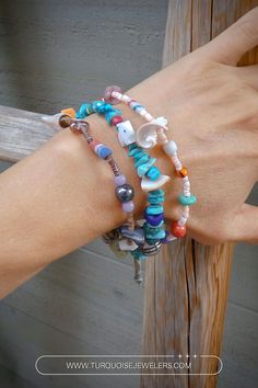 This Santo Domingo bracelet is handcrafted with many delicate natural stones into a treasure bracelet as they are affectionately called. The stones include Turquoise, Seashell, and many more. Lifestyle Inspiration, American Jewelry