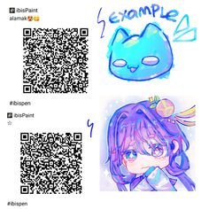 two qr - code designs for anime characters, one with a cat and the other with