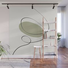 Minimal Line Art. Boho Aesthetic. Abstract Shapes. Green. Wall Mural Dnevna Soba, Minimal Line Art, Paper Moon, Aesthetic Green, Happy Valley, Removable Wall Murals, Neutral Walls, Boho Aesthetic