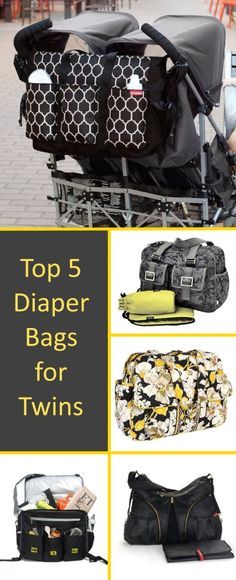 the top 5 diaper bags for twins are shown in this collage with images