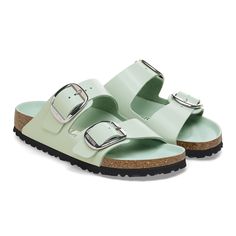 Arizona Big Buckle Natural Leather Patent High Shine Surf Green | BIRKENSTOCK Green Birkenstock, Birkenstock Arizona Big Buckle, Birkenstock Madrid Big Buckle, Arizona Big Buckle, Summer Wishlist, Leather Making, Birkenstock Women, Calf Muscles, Skin Care Gifts