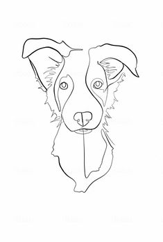 a black and white drawing of a dog's face